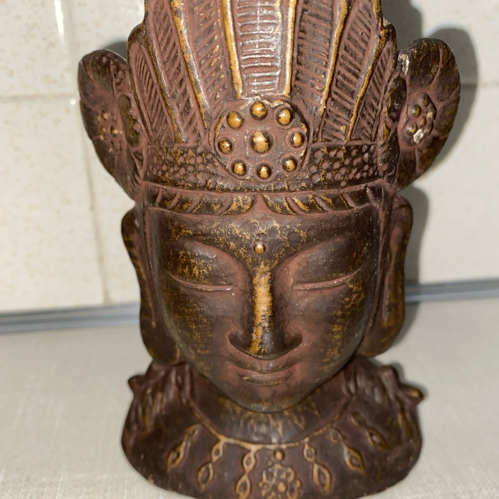 Vintage Nepal Bust‎ Vase Guanyin Kuan Yin Buddha Buddhist Aged Bronze Ceramic